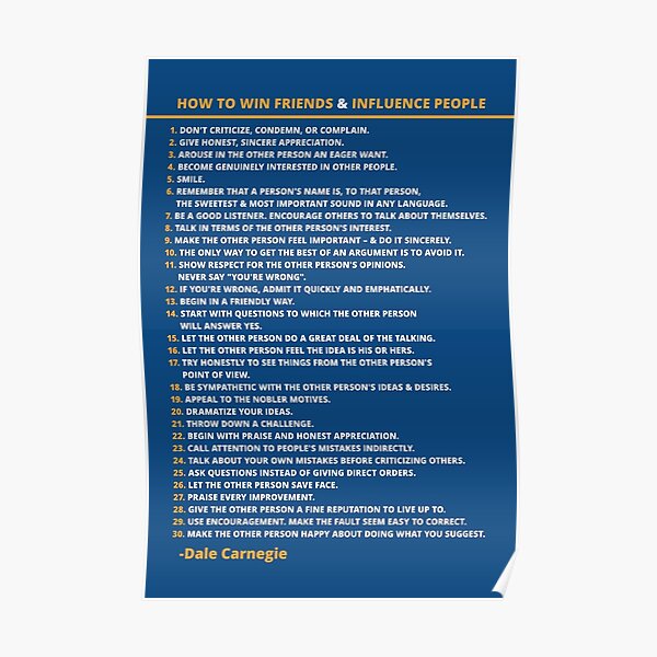 Dale Carnegie How to Win Friends and Influence People Poster Poster