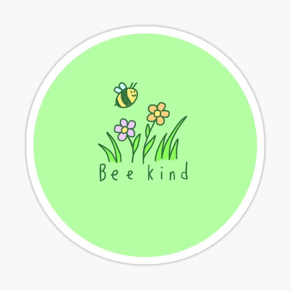 Bee Kind Green Bee and Flower Doodle Sticker