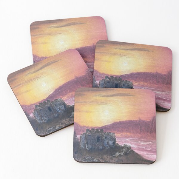Item preview, Red Purple Gold Landscape with Castle Ruins  designed and sold by Talia Felix.