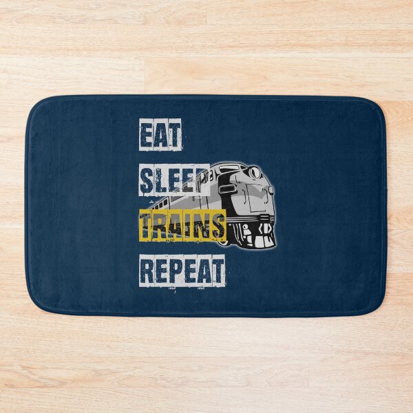 Item preview, Eat Sleep Trains Repeat Model Railroading and Railways Funny Bold Design with Yellow Text. designed and sold by UrTops.