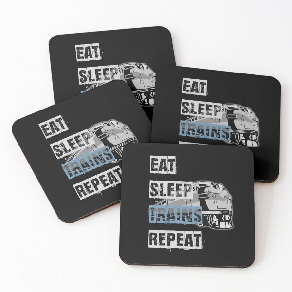 Item preview, Eat Sleep Trains Repeat Model Railroading and Railways Funny Bold Design with Blue Text. designed and sold by UrTops.