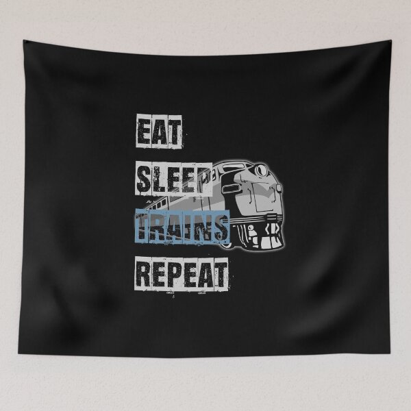 Item preview, Eat Sleep Trains Repeat Model Railroading and Railways Funny Bold Design with Blue Text. designed and sold by UrTops.