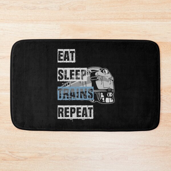 Item preview, Eat Sleep Trains Repeat Model Railroading and Railways Funny Bold Design with Blue Text. designed and sold by UrTops.
