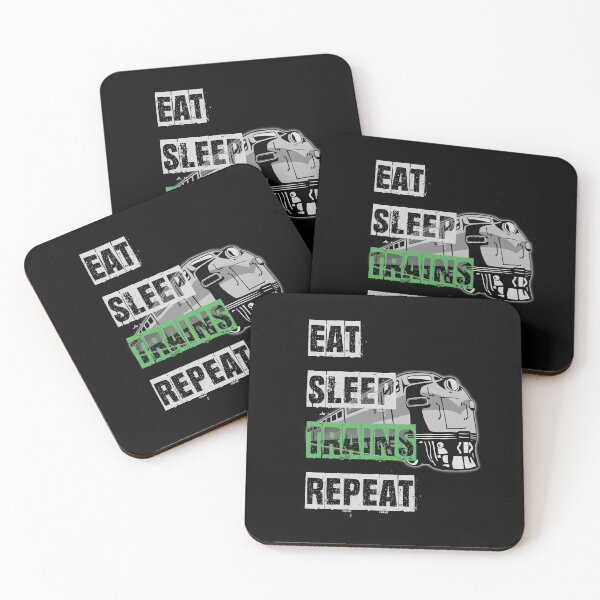 Item preview, Eat Sleep Trains Repeat Model Railroading and Railways Funny Bold Design with Green Text. designed and sold by UrTops.