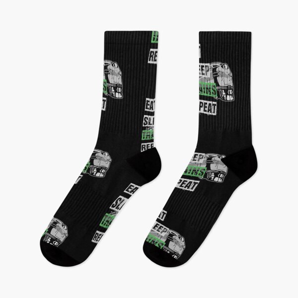 Item preview, Eat Sleep Trains Repeat Model Railroading and Railways Funny Bold Design with Green Text. designed and sold by UrTops.