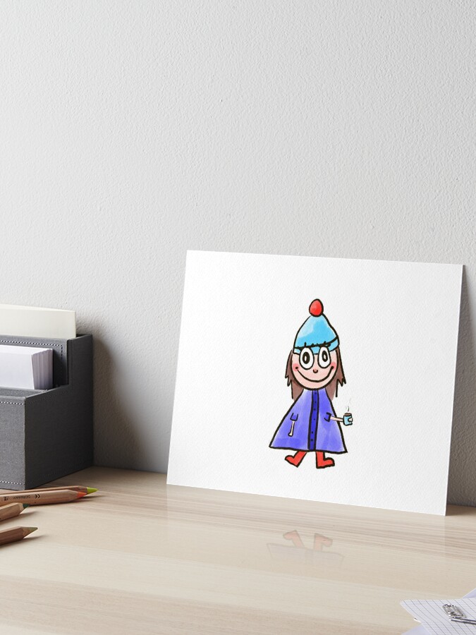 Lámina rígida «Acogedora niña de dibujos animados con un suéter en el clima  frío» de Kemberart | Redbubble