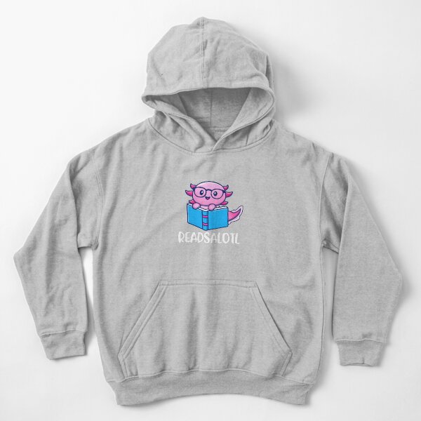 Readsalotl Funny Cute Axolotl Reading Book Kids Pullover Hoodie