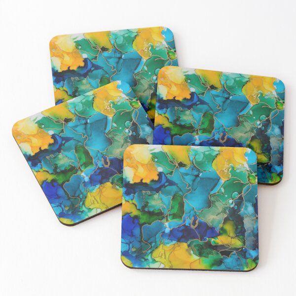 Item preview, Abstract Blue, Yellow, Green, Gold Inks designed and sold by ResinArtbyTana.