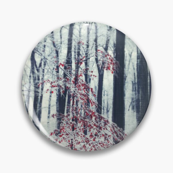 Item preview, red in white - small tree in winter designed and sold by Dyrk Wyst Redbubble Shop.