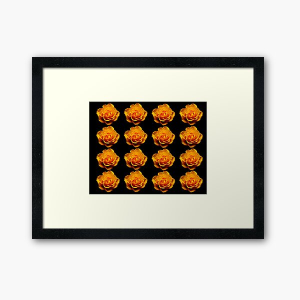 Glimmery Yellow Roses On Black Framed Art Print