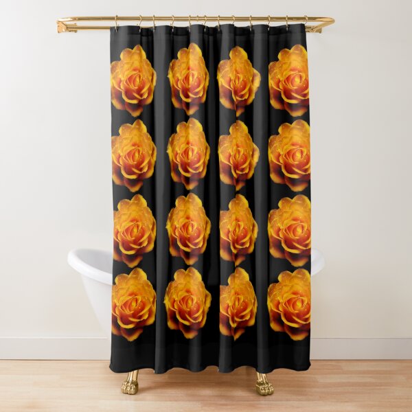 Glimmery Yellow Roses On Black Shower Curtain