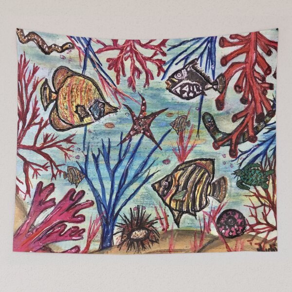 Item preview, Somethings fishy mask painting mysticladyart coral reef watercolour series designed and sold by mystic lady vintage art and fashion designs.