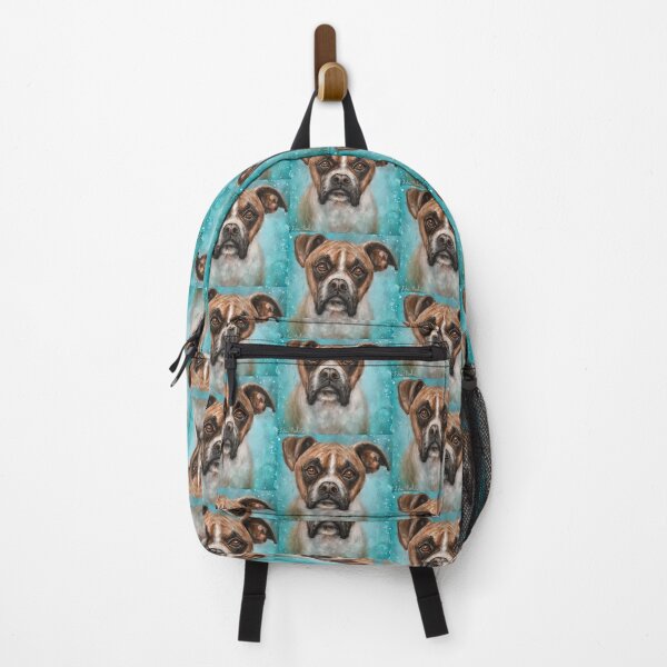 Item preview, Contemporary Painting of a Brown Boxer Dog with a Curious Expression on Blue Background designed and sold by ibadishi.