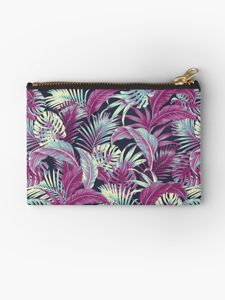 Thumbnail 1 of 4, Zipper Pouch, Jungle Floral - Navy designed and sold by meganpalmer.