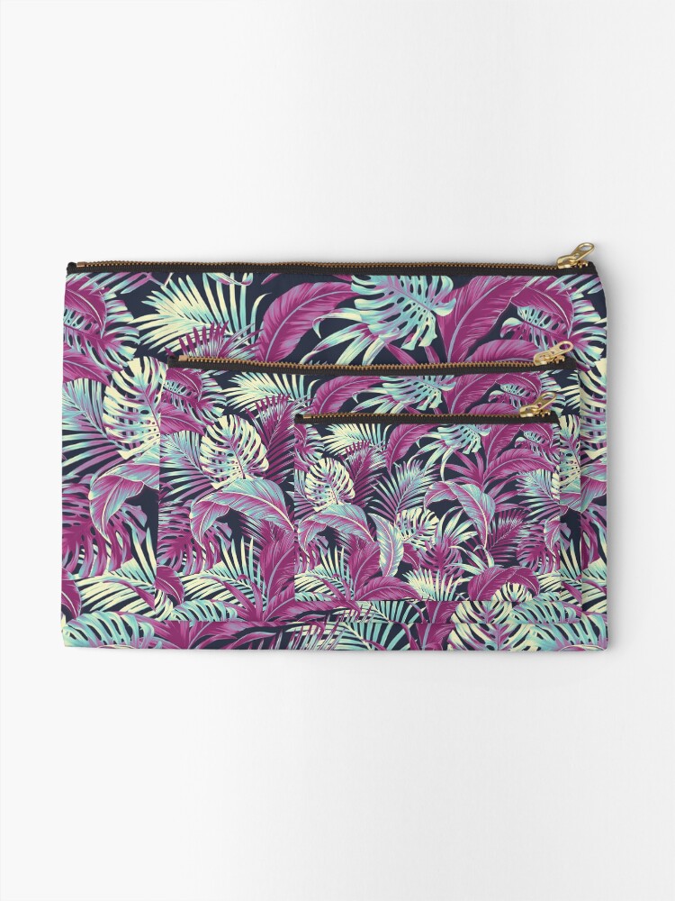 Thumbnail 2 of 4, Zipper Pouch, Jungle Floral - Navy designed and sold by meganpalmer.