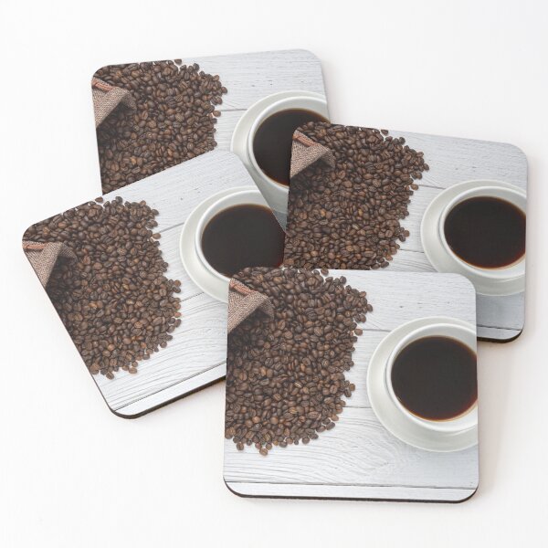 Item preview, Arabika coffee beans and coffee cup on white wood background. Top view of Roasted Beans. designed and sold by ShopThousand.