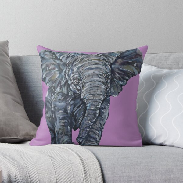Nellie. Elephant art by award-winning UK artist Sam Fenner Throw Pillow