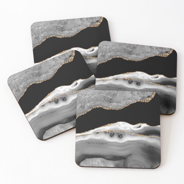 Item preview, Watercolor Agate in Monochrome, Black and White, Faux Glitter Veins designed and sold by PixDezines.