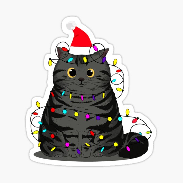 Item preview, Funny Christmas Cat with fairy lights and a christmas hat designed and sold by UpShirts.