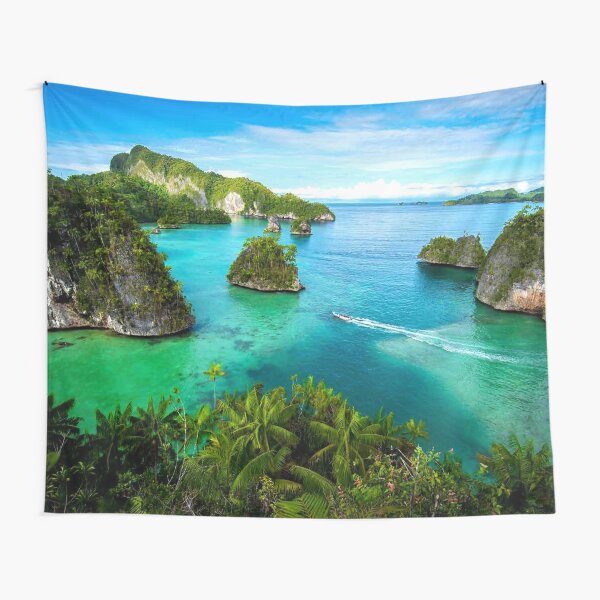 Turqoise Blue Ocean from Cliff - Triton Bay Indonesia Tapestry