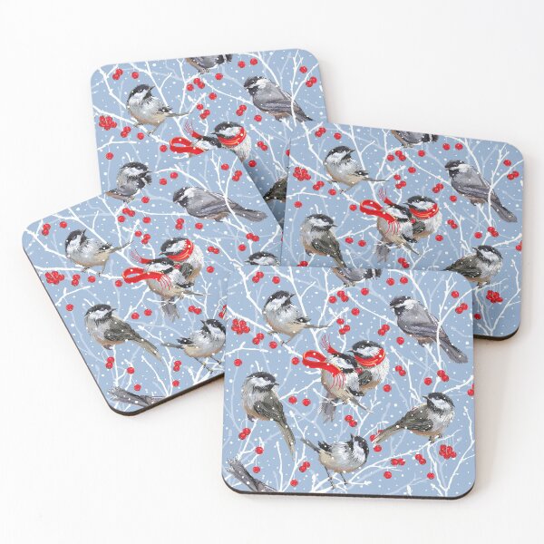 Item preview, Christmas Chickadees Cuddling | Warm Blue designed and sold by L Diane Johnson.