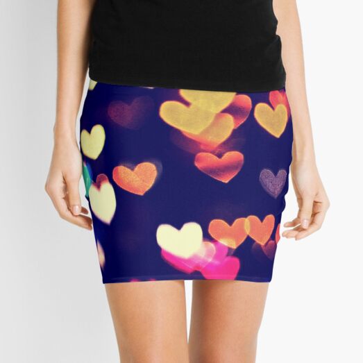 Colorful Hearts Bokeh Vintage Blue Yellow Orange I Mini Skirt