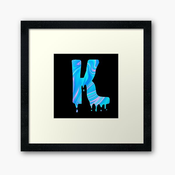 Drippy Holographic K alphabet Transparent Letter Sticker. Framed Art Print