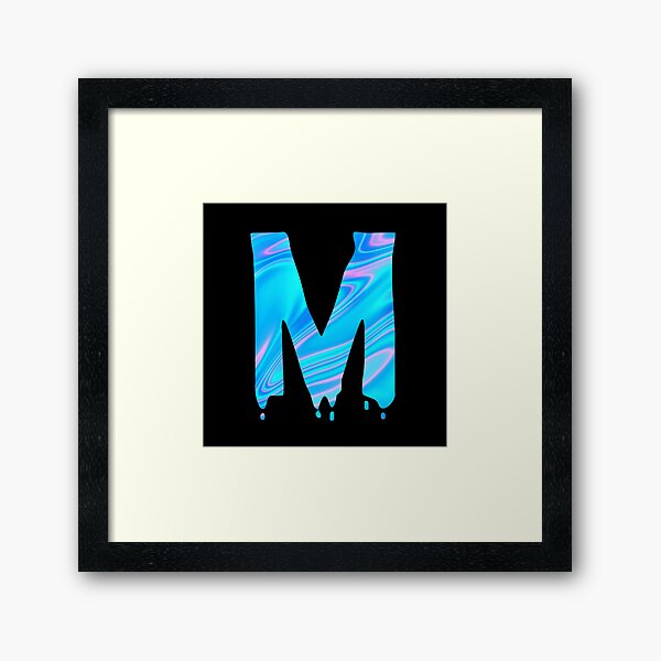 Drippy Holographic M alphabet Transparent Letter Sticker. Framed Art Print