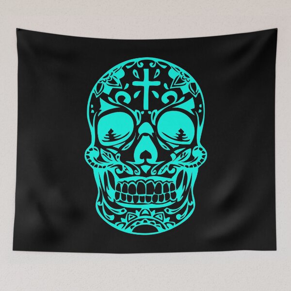 Item preview, Neon blue designer skeleton head designed and sold by Mandala & More.
