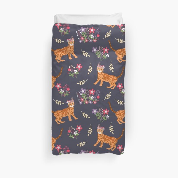 Bengal Cat and Flowers Duvet Cover