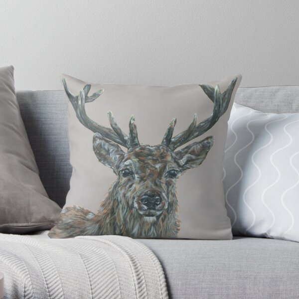 Hello Deer. Deer, stag art by award-winning UK artist Sam Fenner Throw Pillow