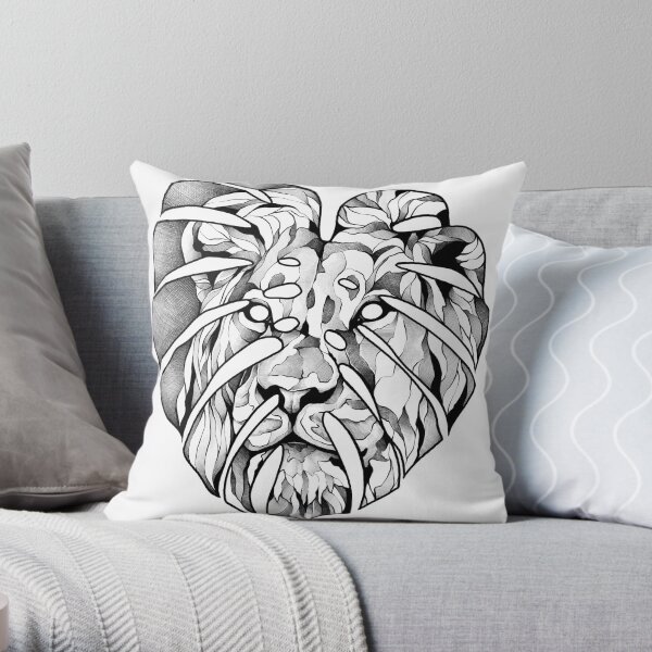 Monstera Lion Throw Pillow