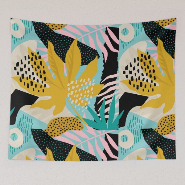 Item preview, Tropical flowers and palm leaves on background vector artwork designed and sold by Mohamed allbdrany.