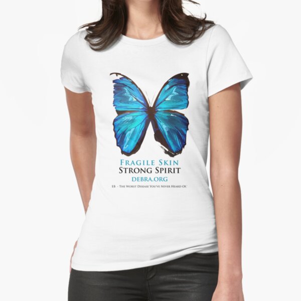 Beautiful Blue Butterfly Proceeds donated to DebRa.org Fitted T-Shirt