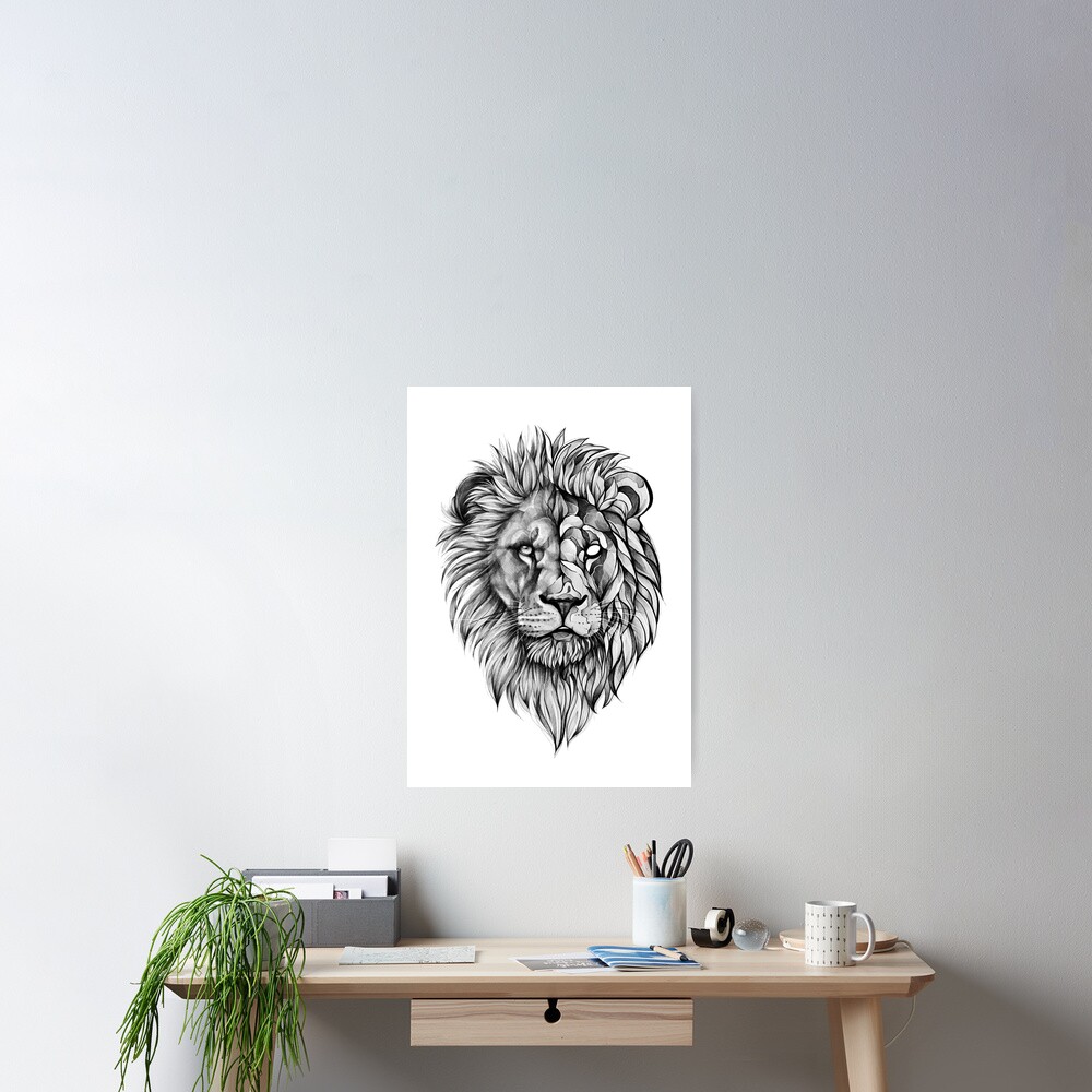 Blackwork Lion Poster