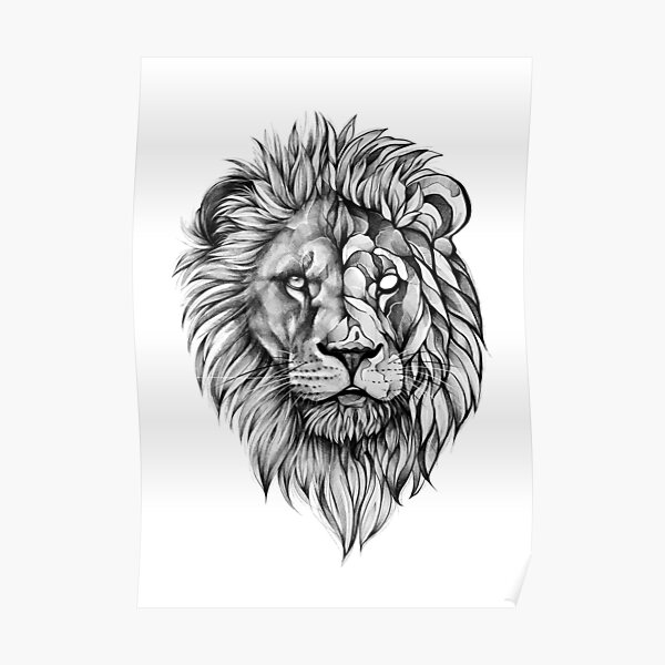 Blackwork Lion Poster