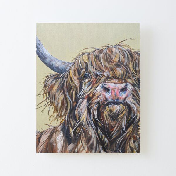 Wally McWindy. Highland cow, Heilan Scottish funny coo art by award-winning UK artist Sam Fenner Canvas Mounted Print