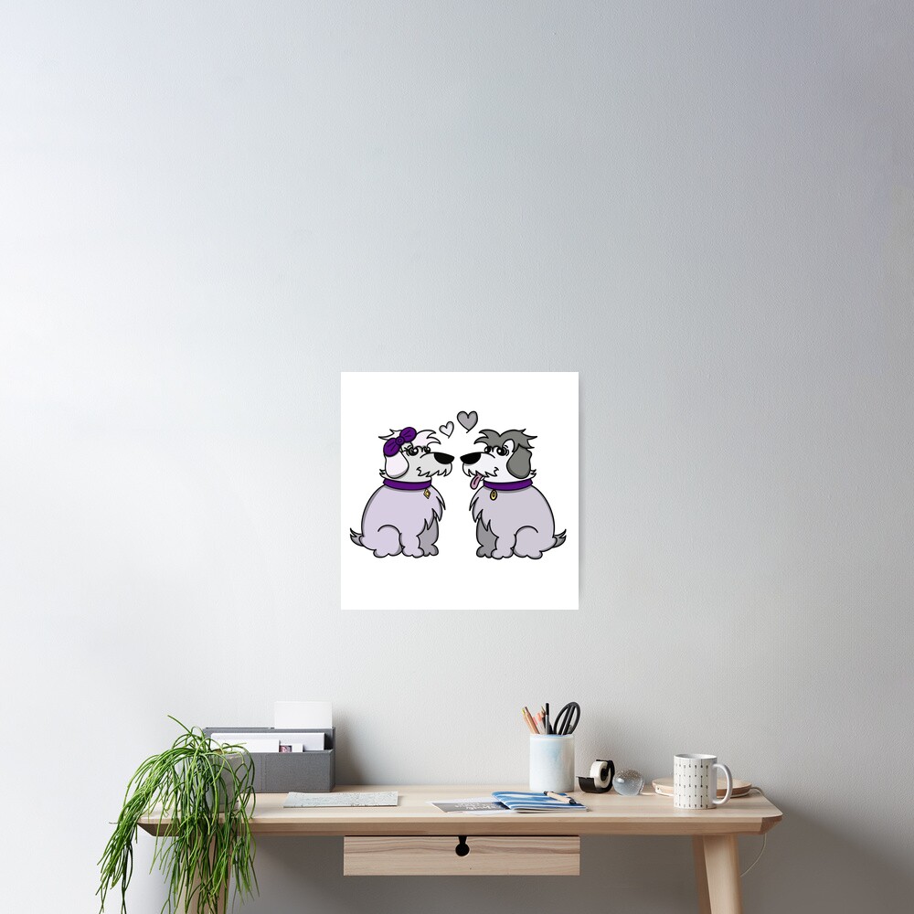 Sheep Dogs in Love Gray Poster