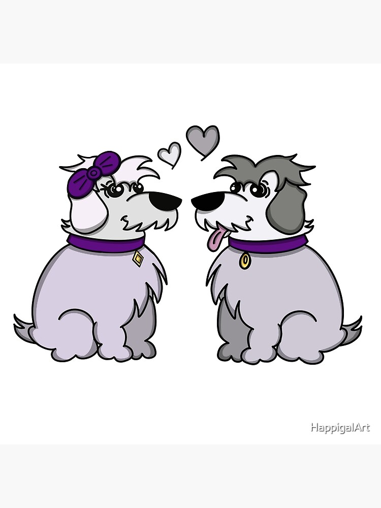 Sheep Dogs in Love Gray by HappigalArt