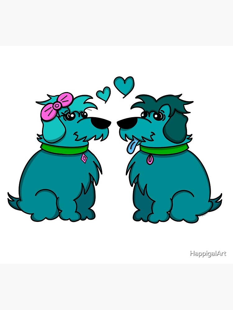 Sheep Dogs in Love Teal by HappigalArt