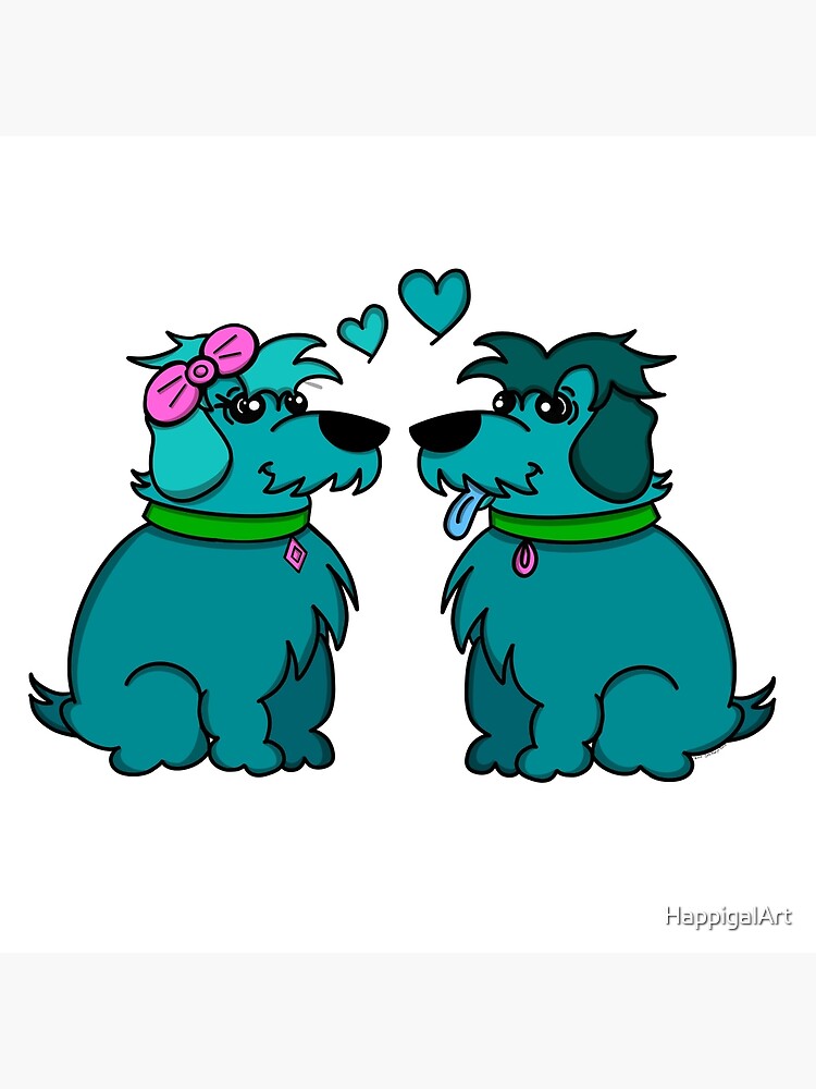 Thumbnail 3 of 3, Poster, Sheep Dogs in Love Teal designed and sold by HappigalArt.