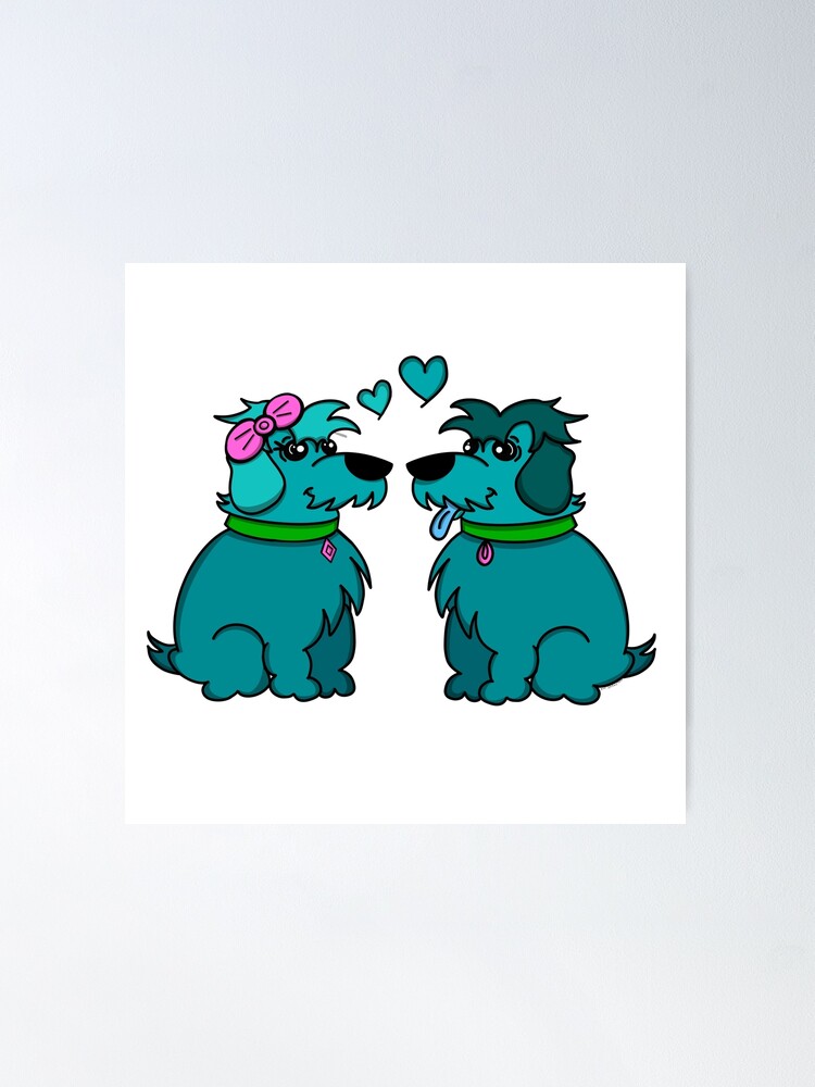 Thumbnail 2 of 3, Poster, Sheep Dogs in Love Teal designed and sold by HappigalArt.
