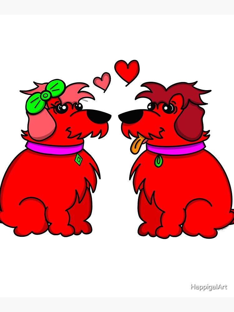 Sheep Dogs in Love Red by HappigalArt