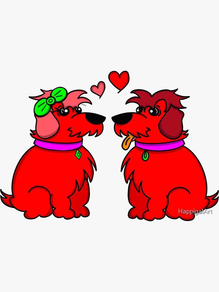 Sheep Dogs in Love Red by HappigalArt