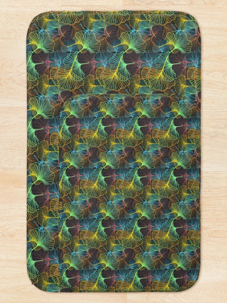 Thumbnail 5 of 6, Bath Mat, Colorful Gingko Pattern designed and sold by TSlayerMerch.