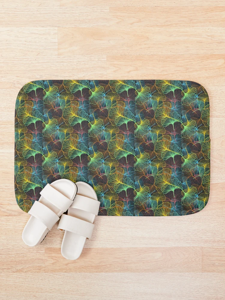Thumbnail 1 of 6, Bath Mat, Colorful Gingko Pattern designed and sold by TSlayerMerch.
