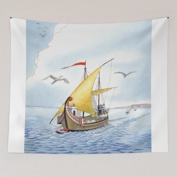 Item preview, 8th Century Ship Illustration (Fine Liner + Watercolour) designed and sold by GiovanniCaselli.