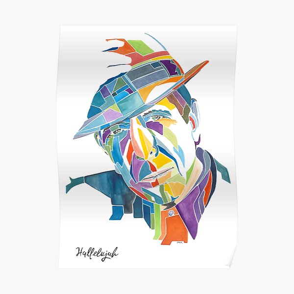 Portrait de Leonard Cohen avec son chapeau Poster