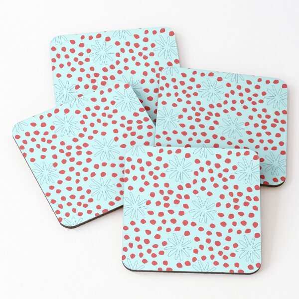 Item preview,  pastel blue with flowers and red dots designed and sold by 3Akshithaa.