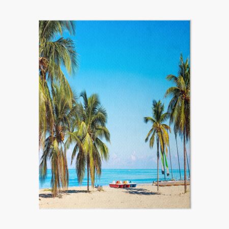 tropical beach varadero cuba with sailboats palm trees summer day Art Board Print